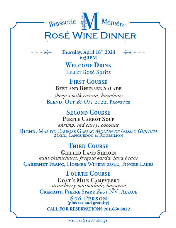 Event Menus Brasserie Memere